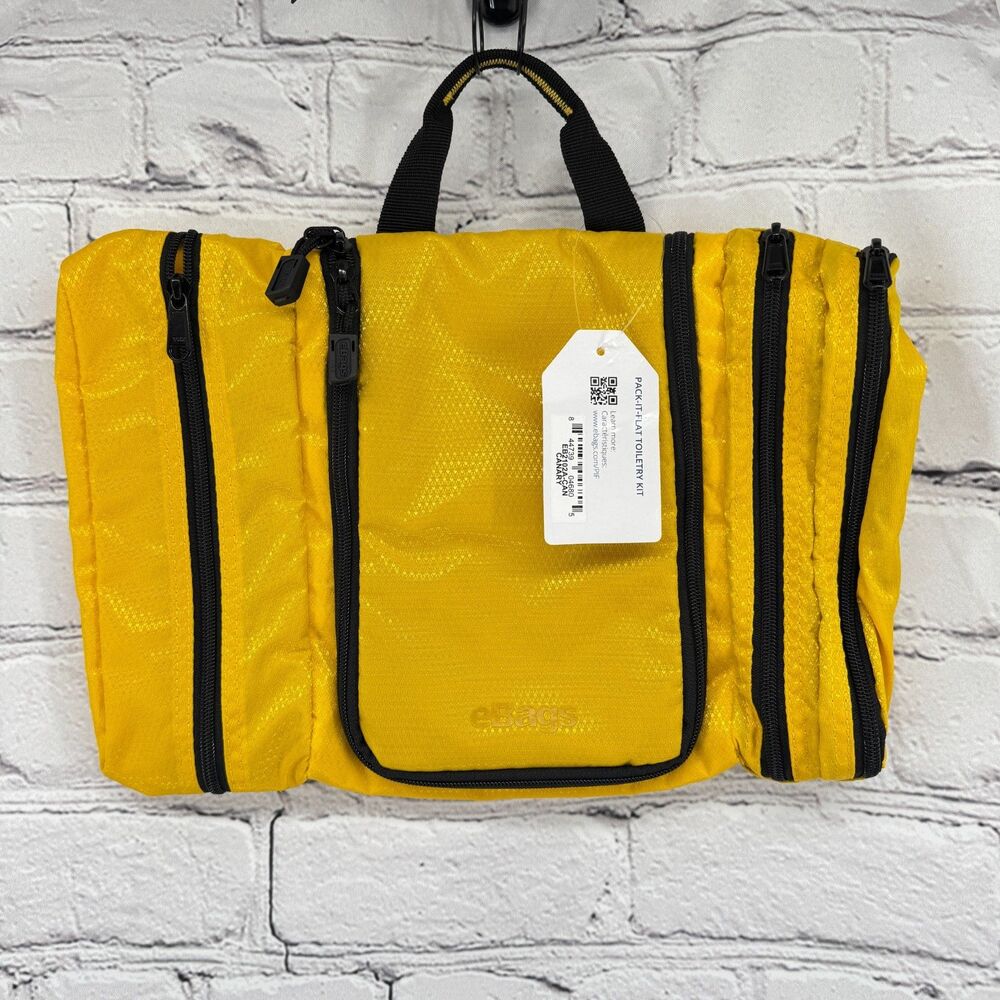 NWT eBags Pack it Flat Toiletry Kit Canary Yellow Hanging Travel Bag